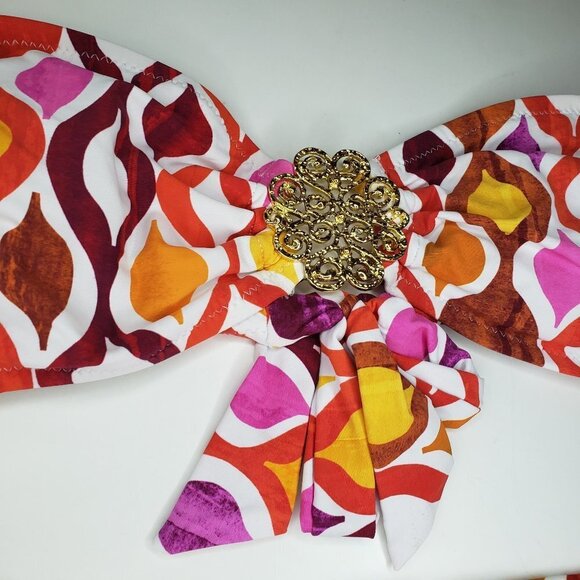 Trina Turk Ogee Pink Orange Bikini Set 8/10 Medallion Bandeau Fold Over - Picture 5 of 11